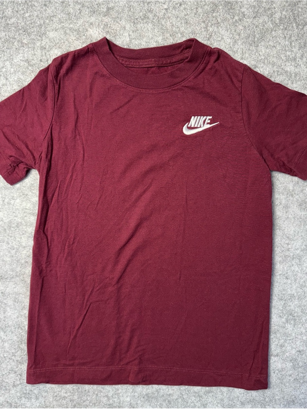 Nike Kid’s Burgundy Short-Sleeve Crew Tee with White Logo